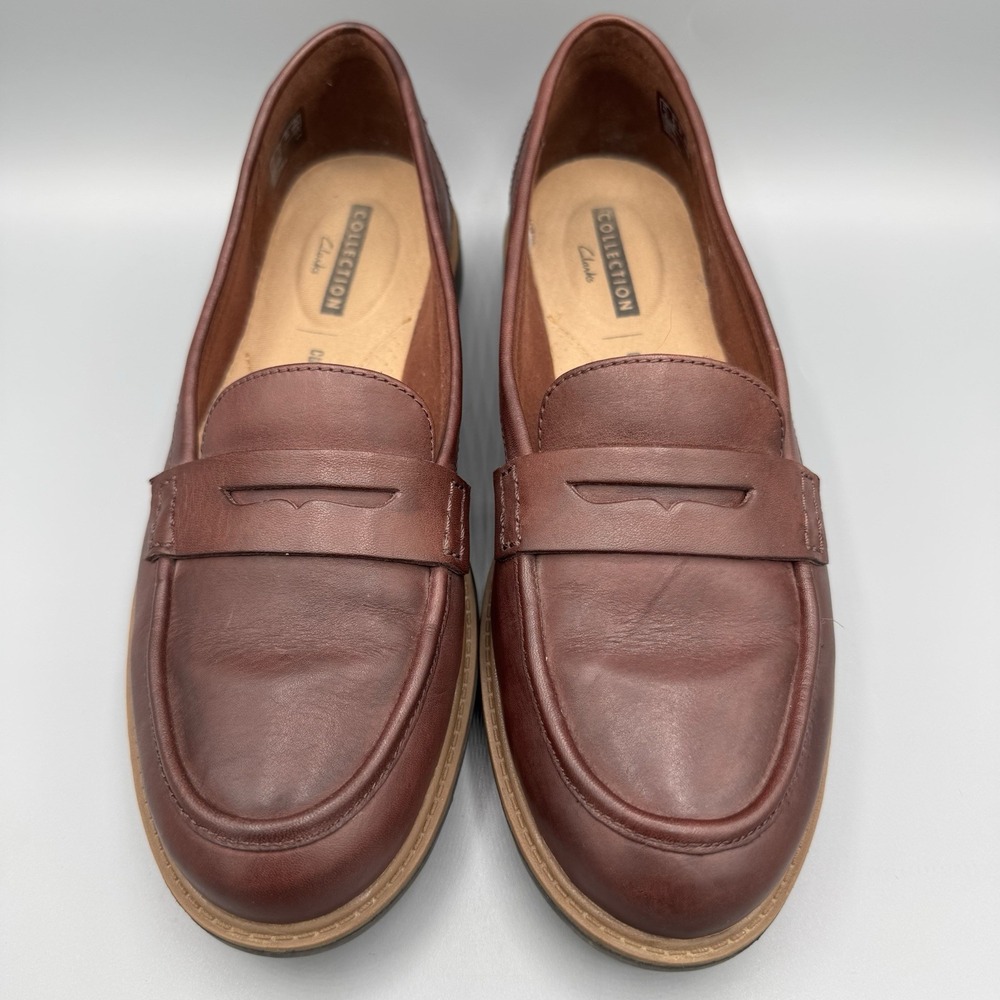 Clarks Raisie Eletta Leather Slip-On Penny Loafer Shoes Women's 9M Burgundy Chic - Picture 3 of 9